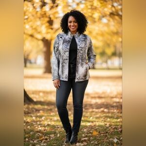 Birch Hill Animal Print Metalic Jacket Size 3X Black And White